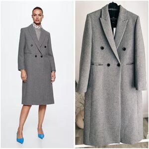 Mango Houndstooth Wool Blend Coat